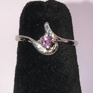 Amethyst Cz Purple U Shaped Ring, Size 5 1/2